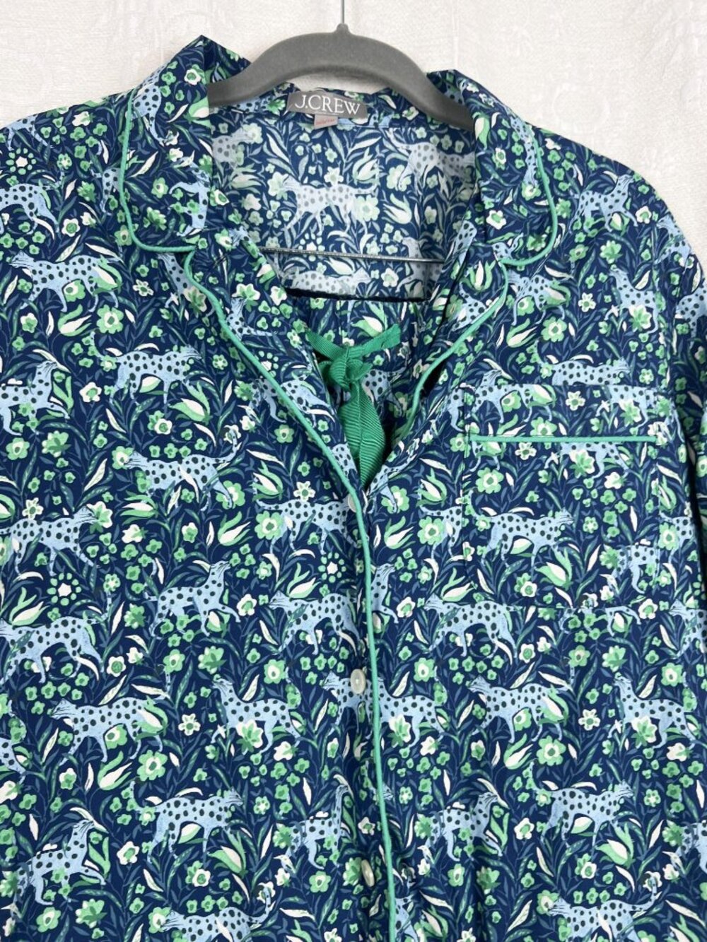 J.Crew Fauna Floral Blue Spotted Leopard Cotton Poplin Pajama Set lounge sleep M - Picture 3 of 15